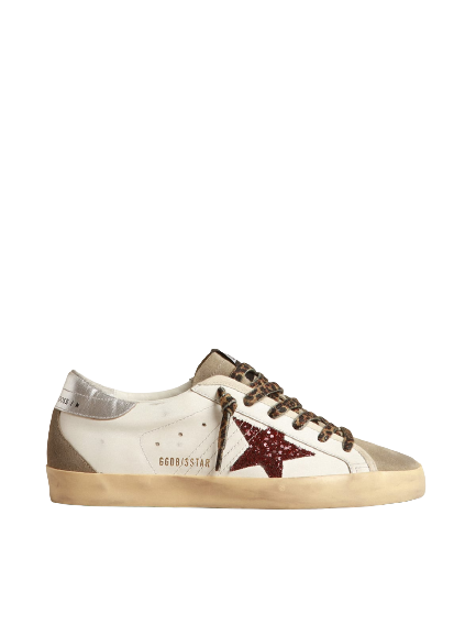 Golden Goose SUPERSTAR with burgundy glitter star and silver heel tab