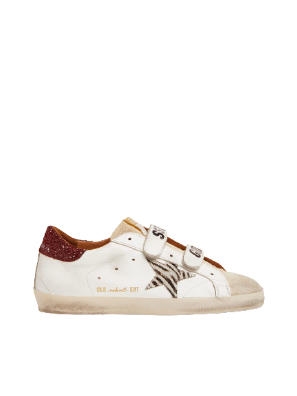 Golden Goose SUPERSTAR Old School sneakers with zebra-print pony skin star and red glitter heel tab