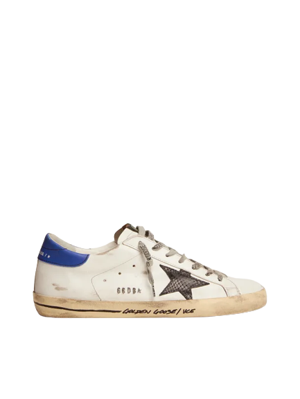Golden Goose SUPERSTAR with black snake-print leather star and blue leather heel tab