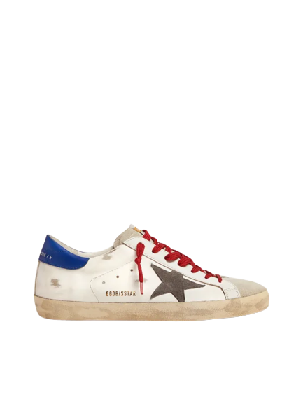 Golden Goose Super-Star with blue heel tab and red laces