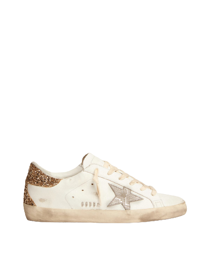 Golden Goose SUPERSTAR with burgundy glitter star and silver heel tab