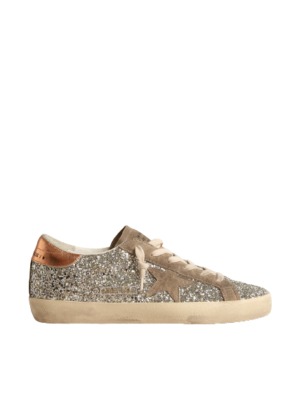 Golden Goose SUPERSTAR in platinum glitter with dove-gray suede star