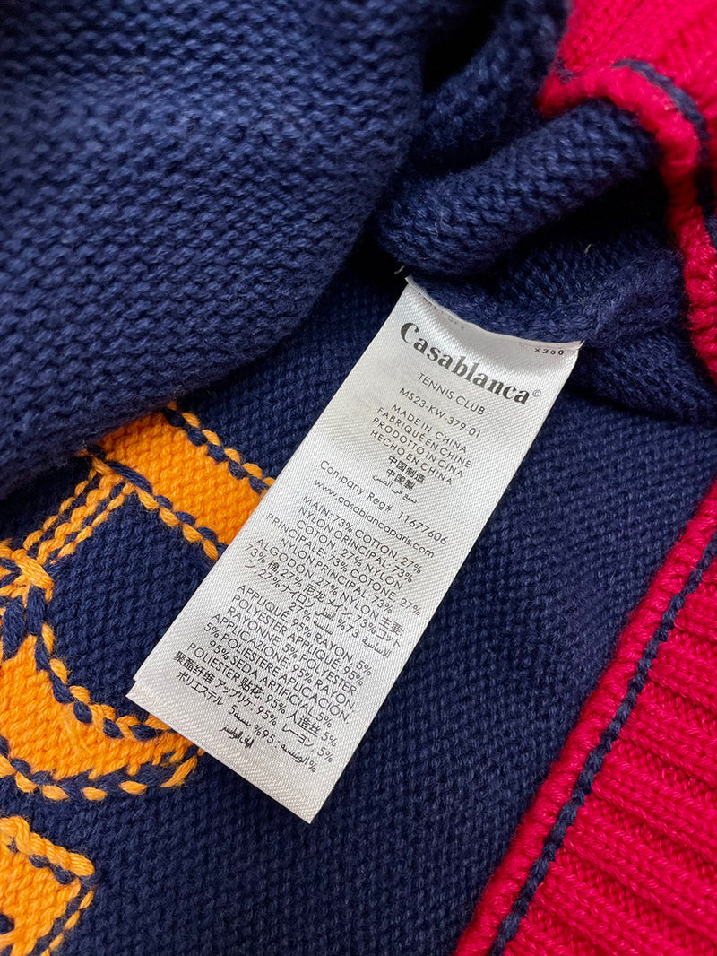 Casablanca Intarsia Cotton Zip-Up Cardigan Blue