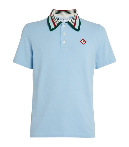 CASABLANCA Stripe Knit Collar Polo Shirt Blue
