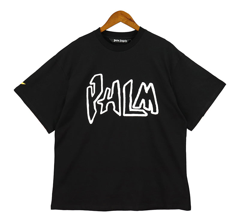 Palm Angels Garment Dye Palm Graffiti Flames Tshirt Black
