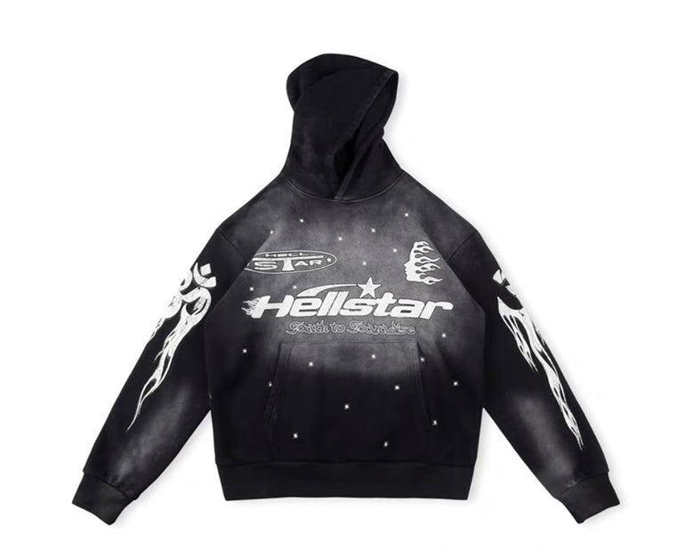 Hellstar Vintage washed Stars Hoodie Black