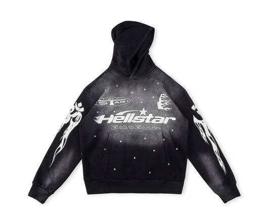 Hellstar Vintage washed Stars Hoodie Black