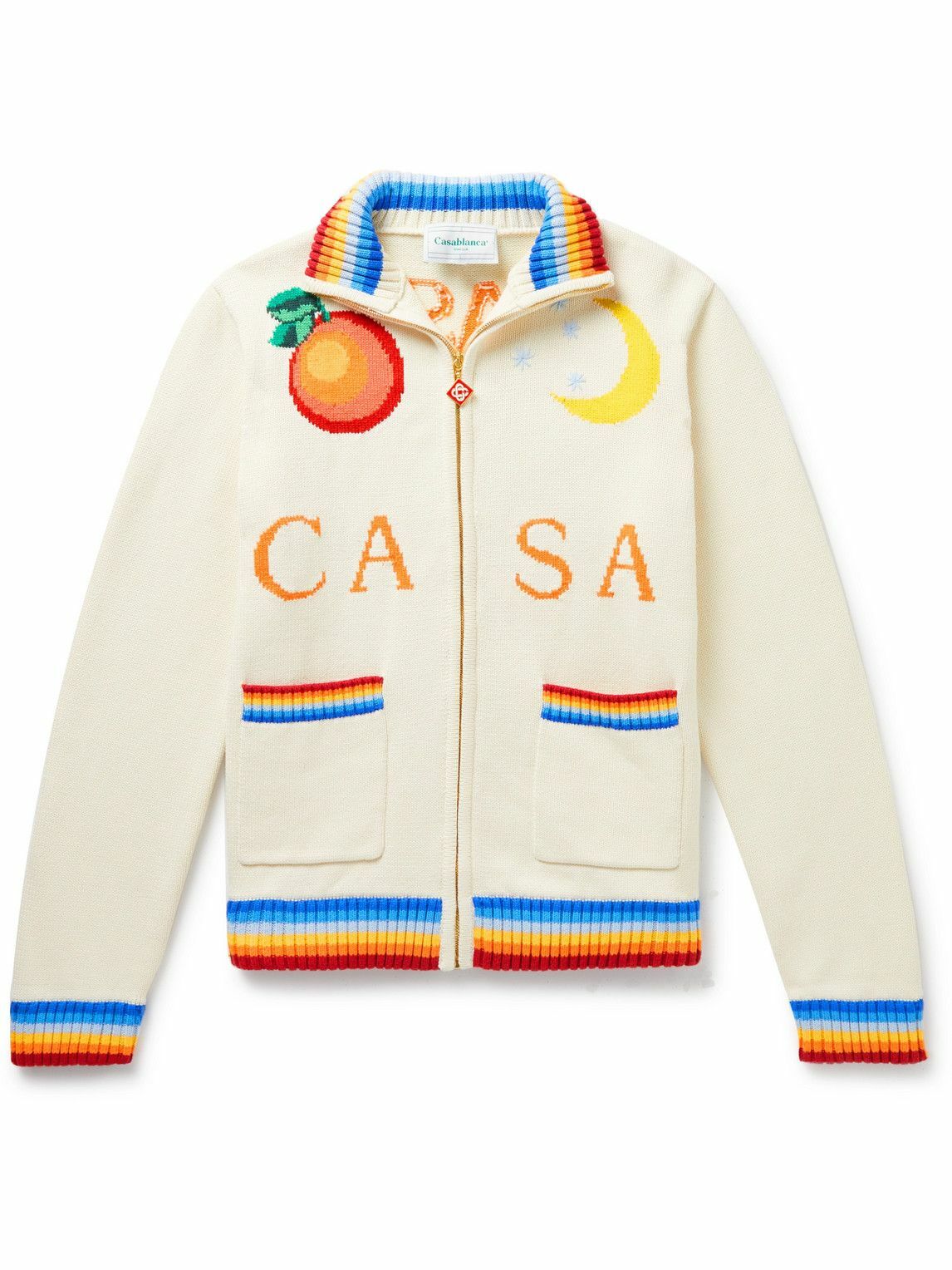 Casablanca Intarsia Cotton Zip-Up Cardigan
