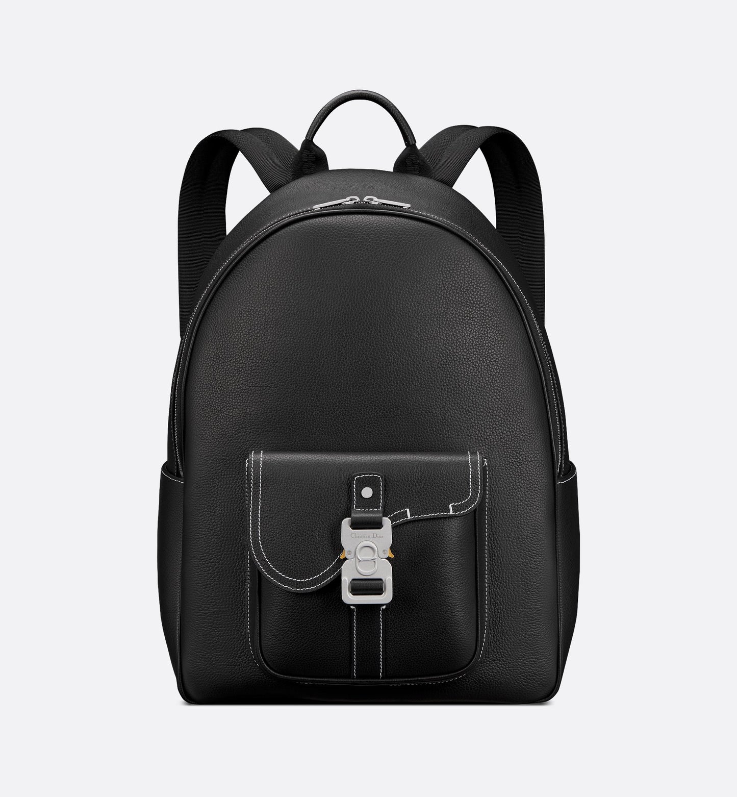 Dior Saddle Backpack with Zipper Black grained calfskin