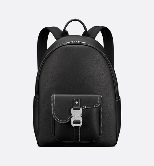Dior Saddle Backpack with Zipper Black grained calfskin
