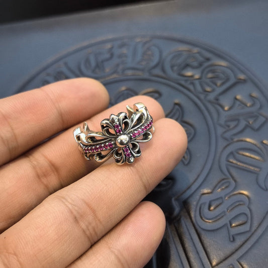Chrome Hearts - Silver Clear Stones Pink Ring