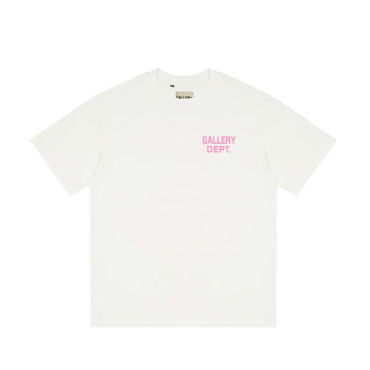 Gallery Dept. Logo Print Crew Neck T-Shirt White/Pink