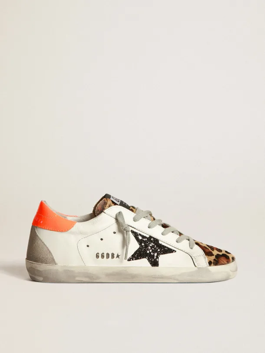 Golden Goose Super-Star LTD leopard-print insert, glittery star and orange heel tab