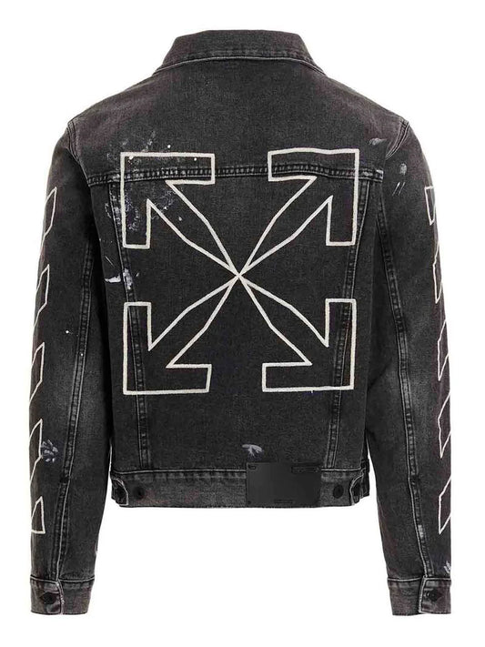 Off-White c/o Virgil Abloh Men's Gray Logo Printed Denim Jacket