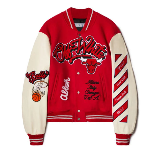 OFF-WHITE c/o Chicago Bulls Red Varsity Jacket