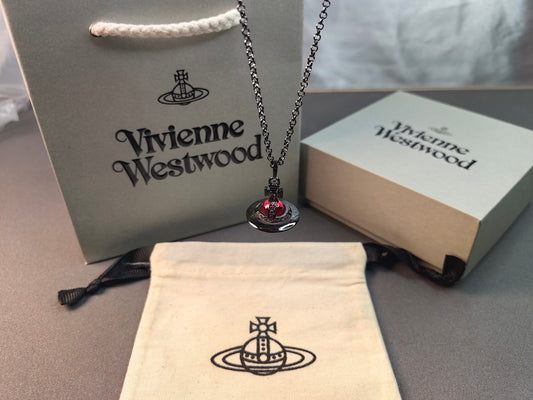 Vivienne Westwood Black gold red 3D Saturn Necklace