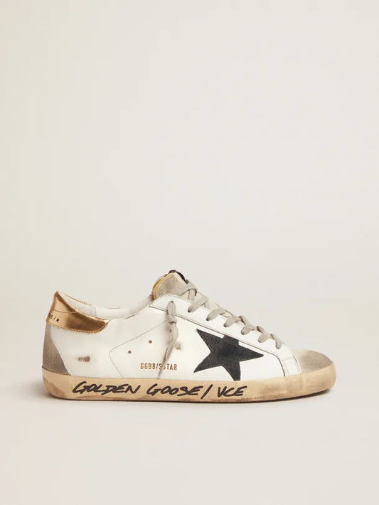 Golden Goose Super-Star LTD gold heel tab and handwritten lettering