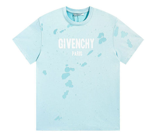 GIVENCHY Paris Distressed Logo T Shirt Sky Blue