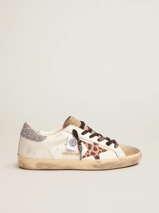 Golden Goose Super-Star LTD sneakers with leopard-print crystal star and silver-colored crystal heel tab
