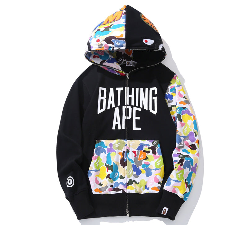 BAPE Multi Camo NYC Logo Shark Full Zip Hoodie Black