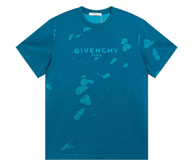 Givenchy Distressed Logo Printed Oversized T-Shirt Blue