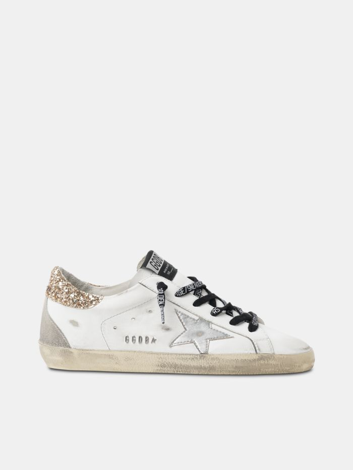 Golden Goose Super-Star White leather glittery heel tab