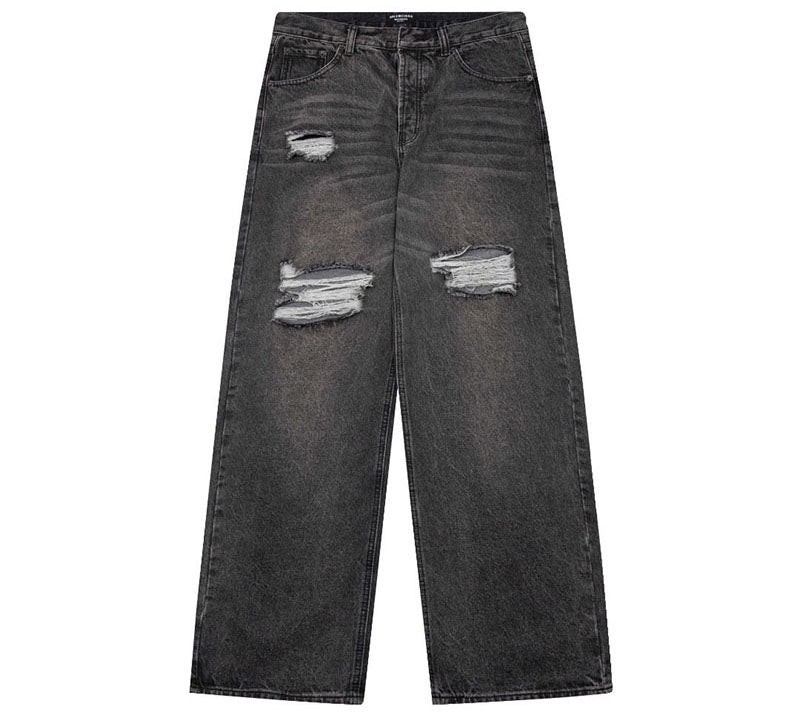 Balenciaga Grey Distressed Baggy Jeans