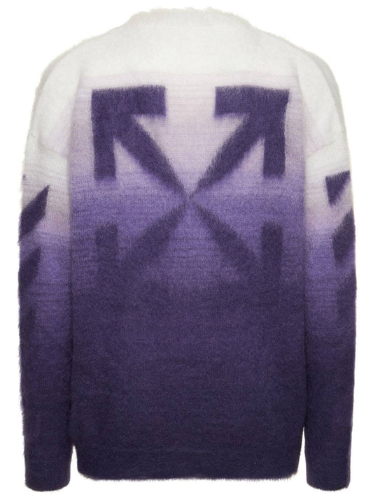 Off-White Crewneck Long-Sleeved Knitted Jumper Purple