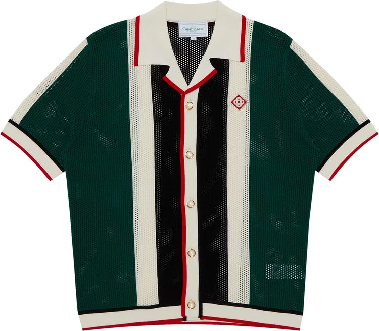 CASABLANCA Striped Mesh Shirt 'Green/White Stripe'