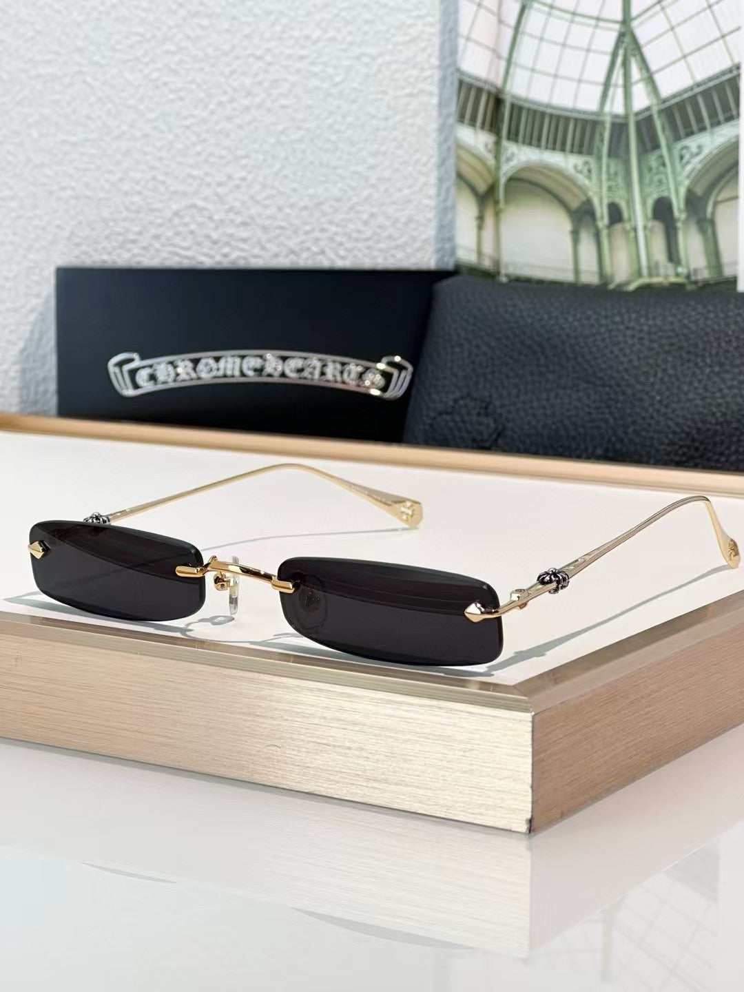 Chrome Hearts Rectangle Rimless Sunglasses Black