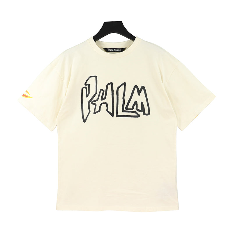 Palm Angels Garment Dye Palm Graffiti Flames Tshirt White