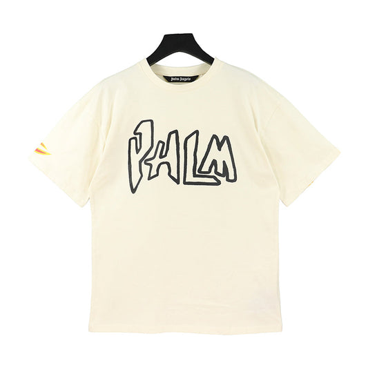 Palm Angels Garment Dye Palm Graffiti Flames Tshirt White