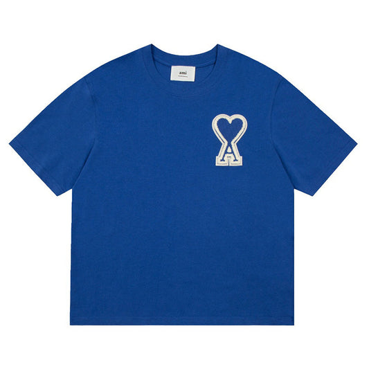 AMI Paris Oversized Logo-Appliquéd Cotton-Jersey T-Shirt Blue