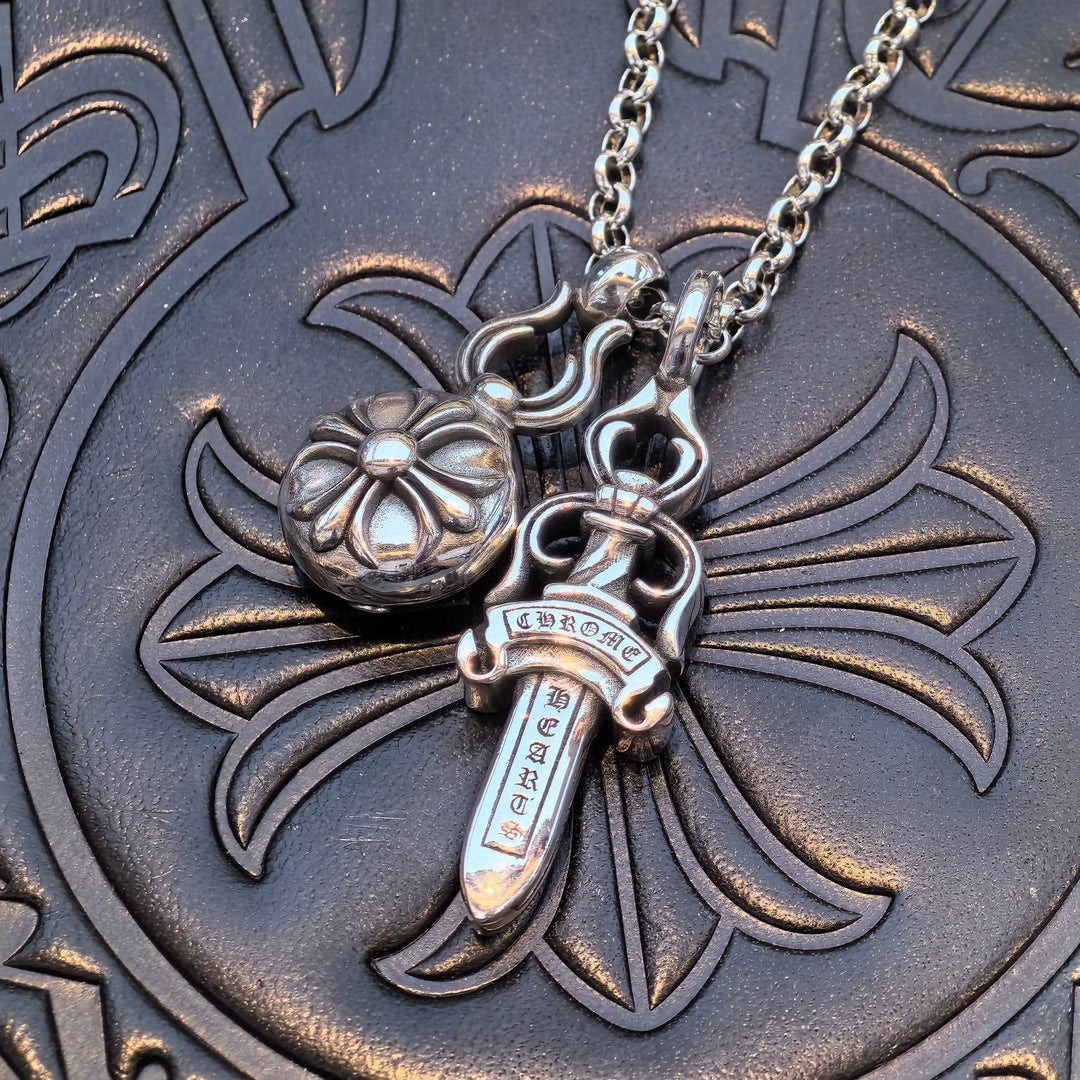 Chrome Hearts - Dagger and Cross Ball Pendant Necklace