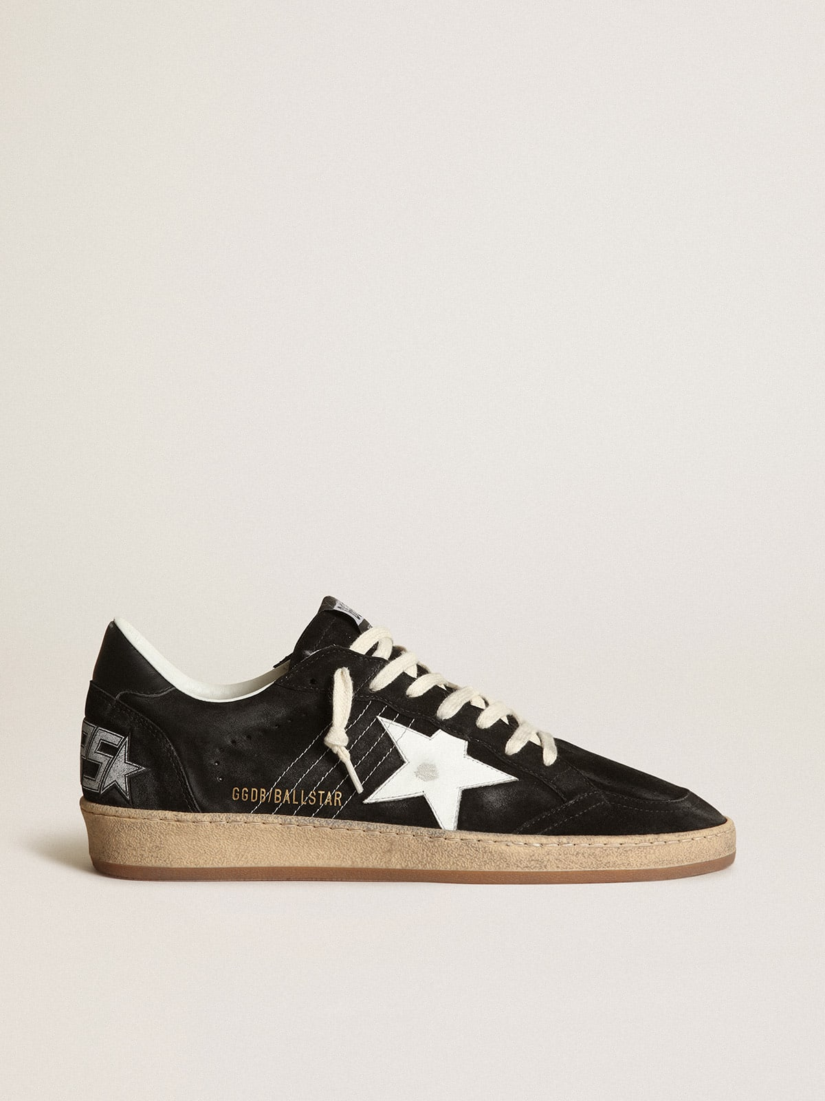 Golden Goose SUPERSTAR Ball Star in nappa bianca con stella e talloncino in glitter argento