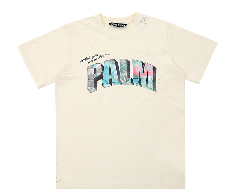 Palm Angels Sing In Logo T Shirt Beige