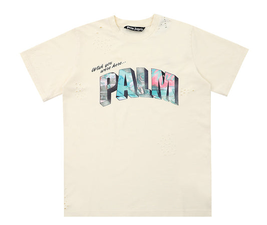 Palm Angels Sing In Logo T Shirt Beige