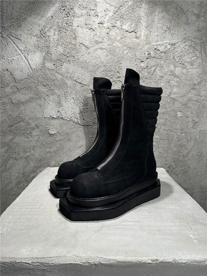 Rick Owens Black Moto Cyclops Suede Boots