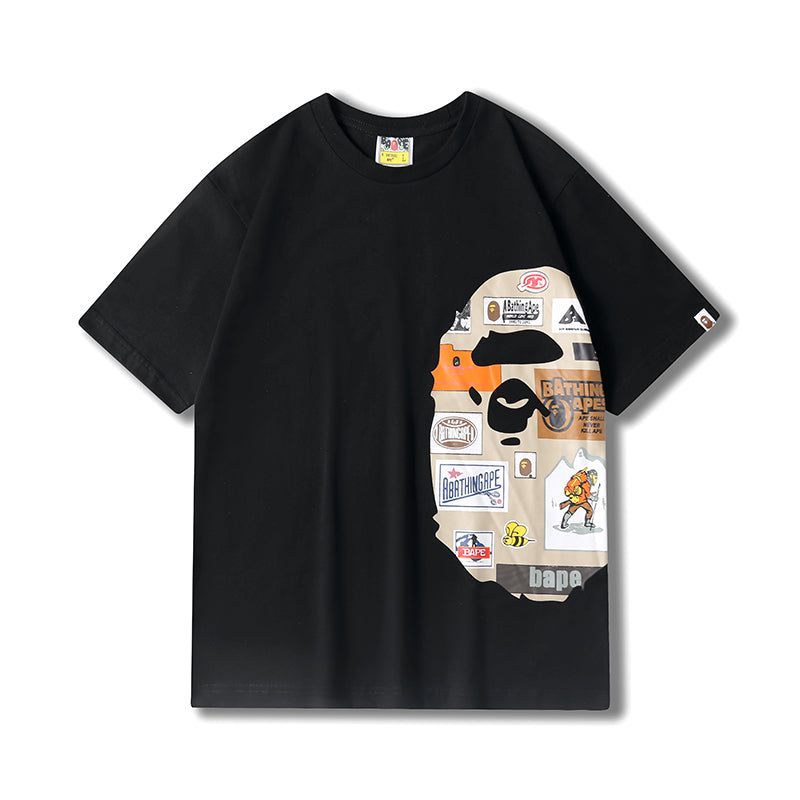 BAPE Multi Label Side Big Ape Head Tee Black