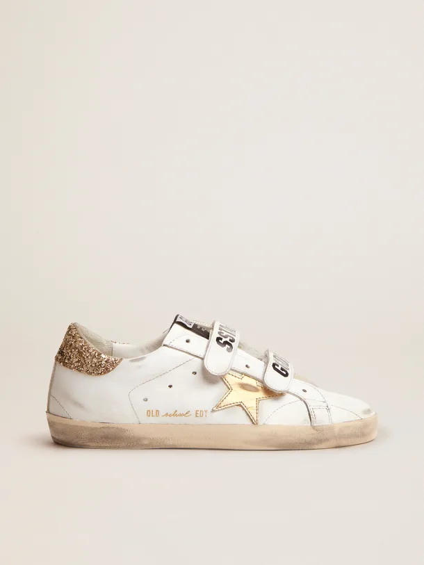 Golden Goose Old School gold laminated leather star and gold glitter
