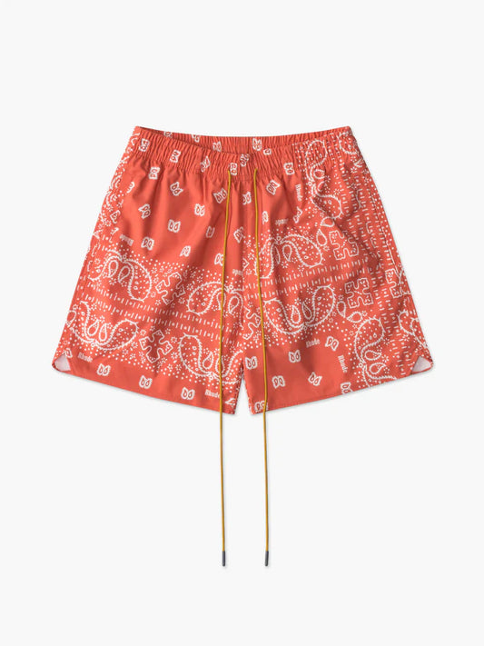 Rhude Bandana Print Swim Trunk Short Orange