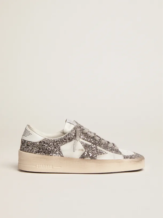 Golden Goose Stardan White leather and silver glitter