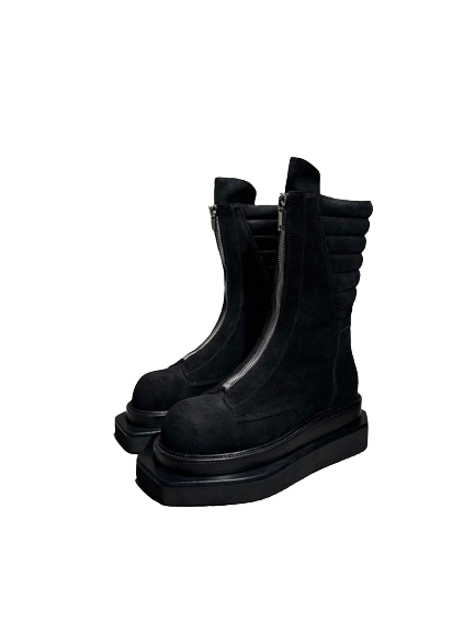Rick Owens Black Moto Cyclops Suede Boots
