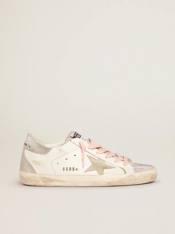Golden Goose Super-Star silver glitter tongue and heel tab with checkered pattern