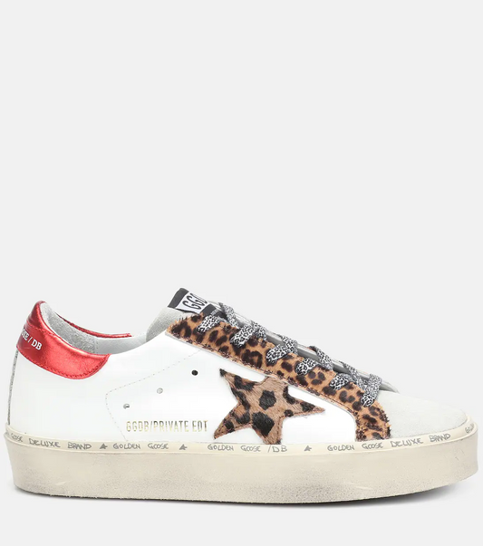 Golden Goose Hi-Star leather sneakers with leopard-print calf hair