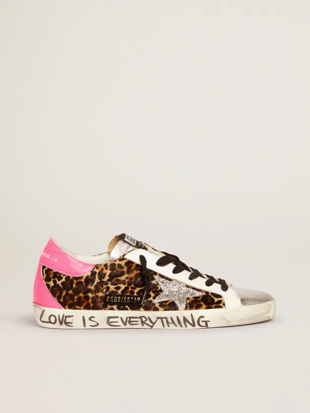 Golden Goose Super-Star leopard-print pony skin with silver glitter star