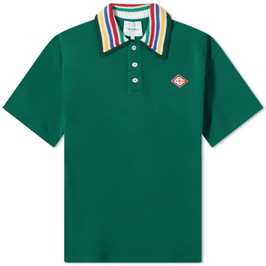 CASABLANCA Stripe Knit Collar Polo Shirt Green