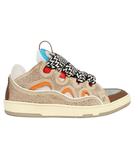 Lanvin Curb Sneaker Crystal Suede Beige