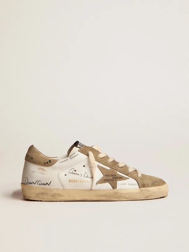 Golden Goose Super-Star White leather with dove-gray suede inserts and all-over