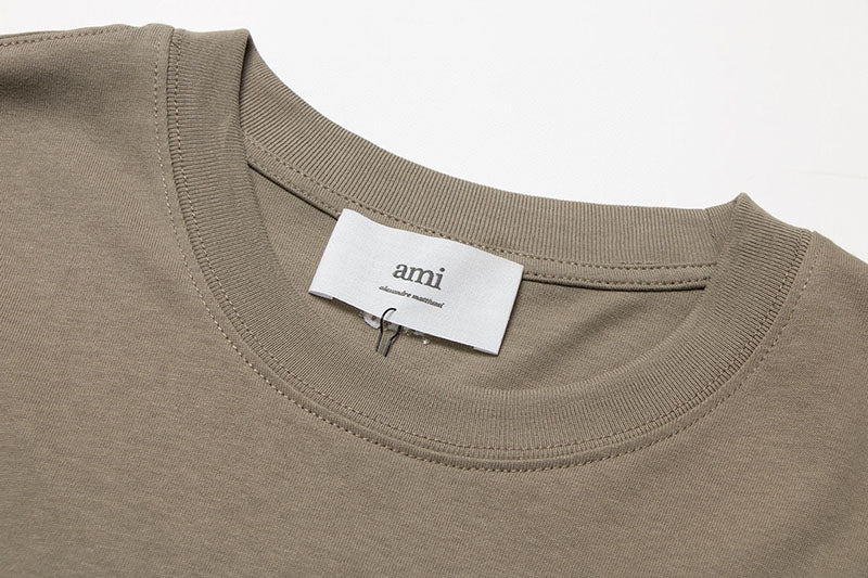 AMI Paris logo-patch Cotton T-shirt Brown